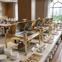 Plat à chafing professionnel chauffé à l'alcool en acier inoxydable 201, ensemble de buffet avec couvercle roulant et supports à combustible pour hôtel