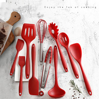 Ensemble de 10 grands ustensiles et outils de cuisine en silicone comprenant une pince à fouet et une spatule pour la cuisine à domicile