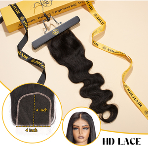 Vague de corps 10 12 14 16 18 20 "Transparent Ultra Mince HD Lace Front Closure 4X4 à Péruvien Cheveux Fermetures et Frontaux Pixie Perruque - Product Image 4