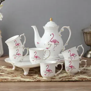 Европейский чайный набор с фламинго, набор керамических чашек, чайник для холодной воды, домашний кофейный набор для гостиной