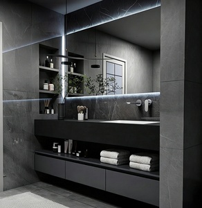 Modern high-end hotel wind rock slab integrated basin intelligent lighting <b>mirror</b> <b>wall</b> mounted bathroom cabinet - Product Image 2