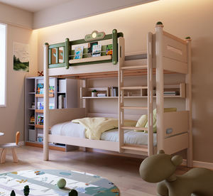 Двухъярусная кровать для детей, из массива дерева, лесная серия, зеленая и белая кровать с ограждением, двухъярусная кровать, двухместная роскошная мебель для спальни - Product Image 2