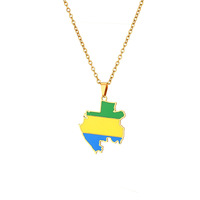 Collier pendentif en émail acier inoxydable avec drapeau du Gabon, style ethnique, personnalisé pour couple, tendance, accessoire de bijouterie en acier titane
