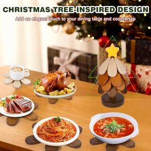 Sous-plats en bois pour plats chauds, ensemble de 4 sous-plats en forme de sapin de Noël pour casseroles chaudes, bols, théières, boissons, assiettes - Product Image 3