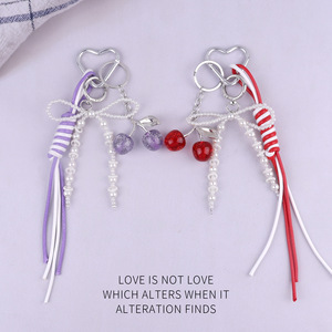Llavero con Colgante de Cereza, Adorno para Bolso, Lazo de Perlas, Cuerda Trenzada, Llavero con Cereza, Lazo, Anillo para Llaves, Colgante, Joyerí<span class=keywords><strong>a</strong></span> - Product Image 5