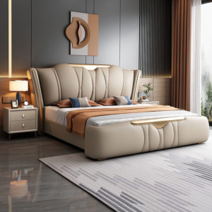 Letto Matrimoniale <span class=keywords><strong>King</strong></span>-<span class=keywords><strong>Size</strong></span> in Stile Lusso Italiano con Rivestimento in Pelle Morbida e Confortevole, Struttura in Legno di Pino con Contenitore, Livello E0 - Product Image 4