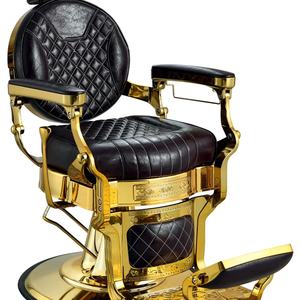 Chaise de barbier antique avec coussin rond, chaises de salon de barbier, unité noire et dorée en cuir synthétique, maquilleur, robuste, pour barbier - Product Image 5