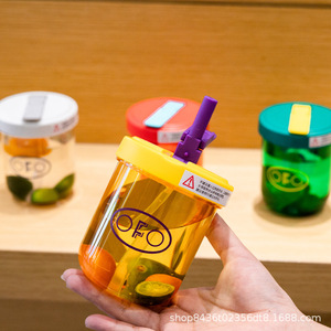 Plastic Drinkware Cup Water Bottle 200Ml Portable For Students Back To School Solid Color With Lid And Straw - Product Image 5