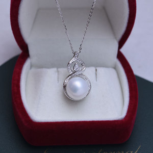 Pendentif en perle de sucre ronde blanche de 12-13 mm de Danshui avec une forte luminosité, presque sans défaut, chaîne en argent S925 de style coréen - Product Image 4