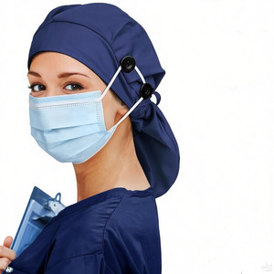 Chapeau de travail unisexe en satin doublé, casquette chirurgicale pour infirmières avec boutons, bandeau anti-transpiration, lien élastique à nouer, poche pour queue de cheval - Product Image 1