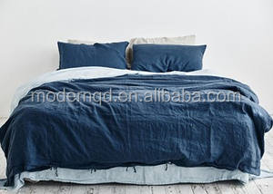 Blu Navy puro lino pietra lavato naturale lino <span class=keywords><strong>francese</strong></span> King Size 4 pezzi 2 federe 1 lenzuolo con angoli 1 lenzuolo piatto biancheria da letto morbida - Product Image 4