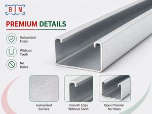 <span class=keywords><strong>Profil</strong></span>é de support en acier galvanisé à chaud de type C, canal Unistrut à fentes, 41x41x2.5mm - Product Image 3