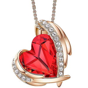 Collier en cristal plaqué or en forme de cœur, pendentif d'amour enveloppé d'ailes en CZ, 5 couleurs, bijoux romantiques pour femmes - Product Image 6