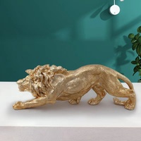 Cadeaux décoratifs de bureau artisanat statue argent intérieur fibre de verre animal résine or lion sculpture