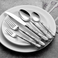 Ensemble de couverts vintage en acier inoxydable gaufré, poli miroir, argenté, pour la décoration de table à manger à la maison, les mariages et les banquets