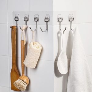 Stainless Steel Wall Mounted <b>Hooks</b> Rectangle <b>Chrome</b> Finish Punch Free Bathroom Kitchen Storage Organizer 6 Pack - Product Image 1