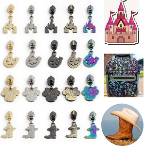 DIY 맞춤형 5번 아연 합금 지퍼 헤드 지퍼 잠금 헤드 풀러 로고 양각 캐슬 마우스 헤드 금속 지퍼 손잡이 (여행 가방용) - Product Image 1