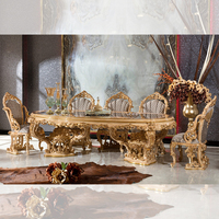 Personnalisé turc romantique luxe table à manger ensemble bois doré beaux articles incrustés à la main belle table à manger 6 chaises