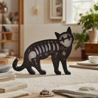 Décoration d'Halloween en bois : Lampe créative chat noir sculpté, ornements décoratifs pour maison hantée, usage intérieur
