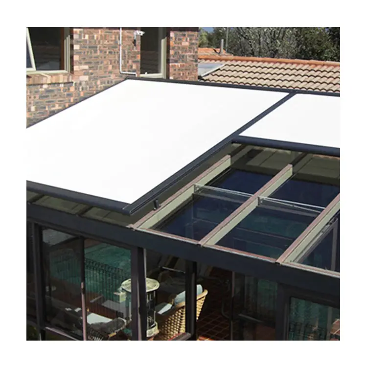 Toldo motorizado de tela impermeable para techo exterior, marco de metal para patio