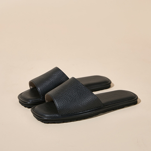 New Product Customization Square Headed Cowhide Sandals Home Daily Leisure Full Leather Soft Soled slippers