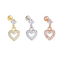 Zuola Bijoux fins personnalisés de haute qualité hypoallergéniques plaqués or 18 carats en titane, clous d'oreille en forme de cœur, piercing au cartilage de l'oreille, zircon