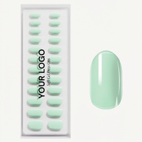 Faux ongles en gel souple réutilisables, sans HEMA, ronds, de taille moyenne, couleur menthe naturelle, à presser, pour marque privée