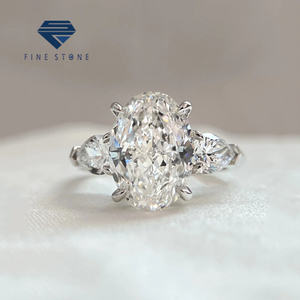 Anillo de tres piedras de corte ovalado con certificado IGI Diamantes cultivados en laboratorio 14K 18K Anillos de compromiso de oro <span class=keywords><strong>s</strong></span>ólido Laboratorio CVD Joyería de diamantes - Product Image 1