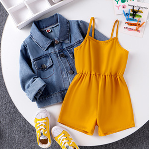 Vêtements pour bébés, vêtements pour filles de 2 à 7 ans, printemps et automne, avec bretelles et shorts, veste <span class=keywords><strong>en</strong></span> <span class=keywords><strong>jean</strong></span> avec ceinture - Product Image 6