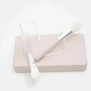 Brocha cosmética rosa con logotipo personalizado, brocha de maquillaje con espejo, tamaño de viaje