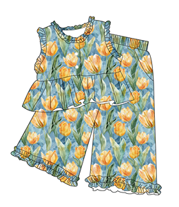 Nuovo Set Coordinato Estivo per Bambine: Top con Bottoni e Peplum e <span class=keywords><strong>Pantaloni</strong></span> a Gamba Larga con Elastico in Vita, Outfit con Finiture a Volant - Product Image 6