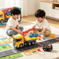 Camion de sauvetage télécommandé 27 MHz 1:12 à 4 canaux avec plateau et éclairage avant, jouet d'ingénierie pour enfants avec voiture de sport