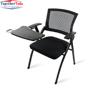 Chaise de bureau pliable en acier avec tablette d'écriture amovible, noire, ergonomique, pour réunions et formations - Product Image 2