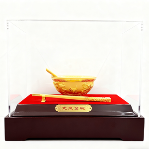 Juego de Cubiertos de Mesa Chapados en Oro de Primera Calidad, Decoración de Cuenco de la Buena Suerte, Juego de Palillos para Baby Shower, Regalo de Aniversario de Bodas - Product Image 1