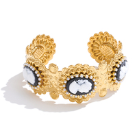 Bracelet manchette ouvert JINYOU 5239 en acier inoxydable plaqué or, avec portrait en résine noir et blanc, pour femme