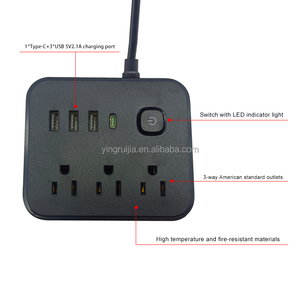 Xách tay Mỹ điện Strip với bảo vệ tăng, 3 ổ cắm với USB Một và USB C, Bán Hot Flat cắm mở rộng Ổ cắm điện - Product Image 4