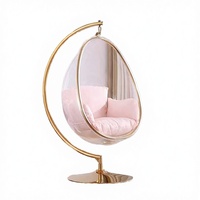 Fauteuil suspendu bulle en acrylique transparent avec support en acier inoxydable doré, design œuf suspendu or et argent, mobilier d'extérieur étanche