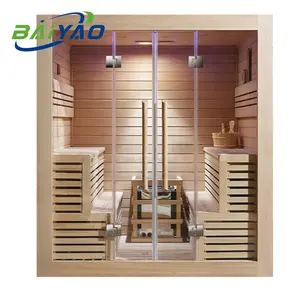 Fashion 2 Person Hemlock Wood Home Barrel Sauna Bath Dry And Wet Steam Room Far Infrared Outdoor Sauna Rooms