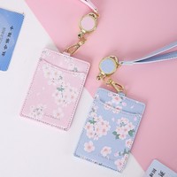 Bogia baru bunga kecil wanita Lanyard Pu kulit ID lencana dompet bisnis ID kartu pemegang dengan kalung tali leher