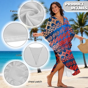 Abito da Spiaggia OEM per Donna con Stampa Geometrica, Scollo a V, Maniche Larghe, Orlo Asimmetrico con Spacco, Outfit Casual per Vacanze - Product Image 5