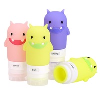 Bouteilles souples pliables en PVC et silicone de 60 ml, portables, anti-fuite, pour lotions, articles de toilette, shampoings, ensembles de voyage, motifs animaux de dessin animé