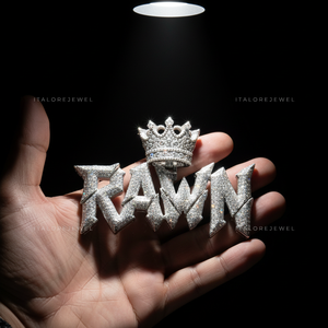 RAWN Collar con Colgante de Letra de Moissanita Engastada en Canal de Plata de Ley 925 Bañada en Oro Blanco Gótico, Estilo Hip Hop Unisex - Product Image 5