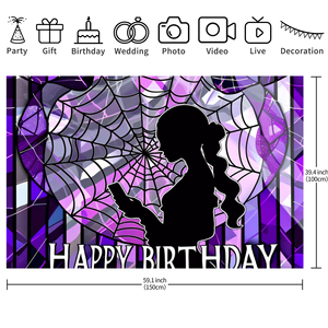 Telón de Fondo Decorativo con Estampado de Telaraña Morada para Fiesta de Cumpleaños de Niña, Póster, Pancarta - Product Image 6