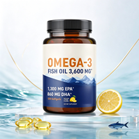 Softgel Minyak Ikan Omega 3 Kekuatan Tiga Kali Lipat 3600 mg Tinggi EPA DHA Rasa Lemon untuk Dukungan Jantung OEM ODM 120 Kapsul
