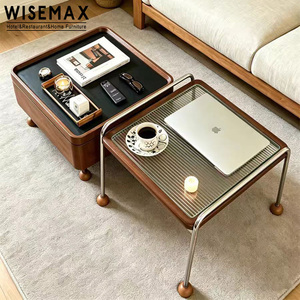 WISEMAX FURNITURE - Ensemble de tables basses rétro vintage <span class=keywords><strong>pour</strong></span> salon, avec plateau <span class=keywords><strong>en</strong></span> <span class=keywords><strong>verre</strong></span> et structure <span class=keywords><strong>en</strong></span> <span class=keywords><strong>bois</strong></span>, <span class=keywords><strong>table</strong></span> basse d'appoint <span class=keywords><strong>pour</strong></span> canapé - Product Image 6