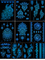Pochoirs de Tatouage Temporaire au Henné OEM pour Peinture Corporelle Lumineuse, Autocollants de Tatouage Autoadhésifs