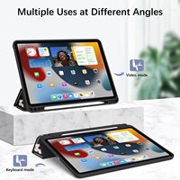 Coque de protection en TPU pour iPad Air 2 9,7 pouces 6e/5e génération, type cadre rabattable, avec emplacement pour stylet, fonction veille/réveil automatique, motif fleur noire personnalisé