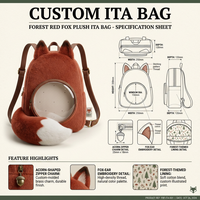 Sac à dos esthétique personnalisé en forme de renard roux de la forêt, avec oreilles brodées, breloque en laiton en forme de gland et épingles décoratives