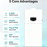 Batterie de stockage d'énergie LiFePO4 mobile 10 kWh 51,2 V 200 Ah avec onduleur 6,2 kW, système tout-en-un WiFi, IP65 IP21, hybride/hors réseau