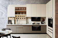 Armoires de cuisine modulaires personnalisées de la marque Prima, en panneaux de mélamine, effet marbre, garantie 5 ans, design moderne, pour appartement, directement de l'usine